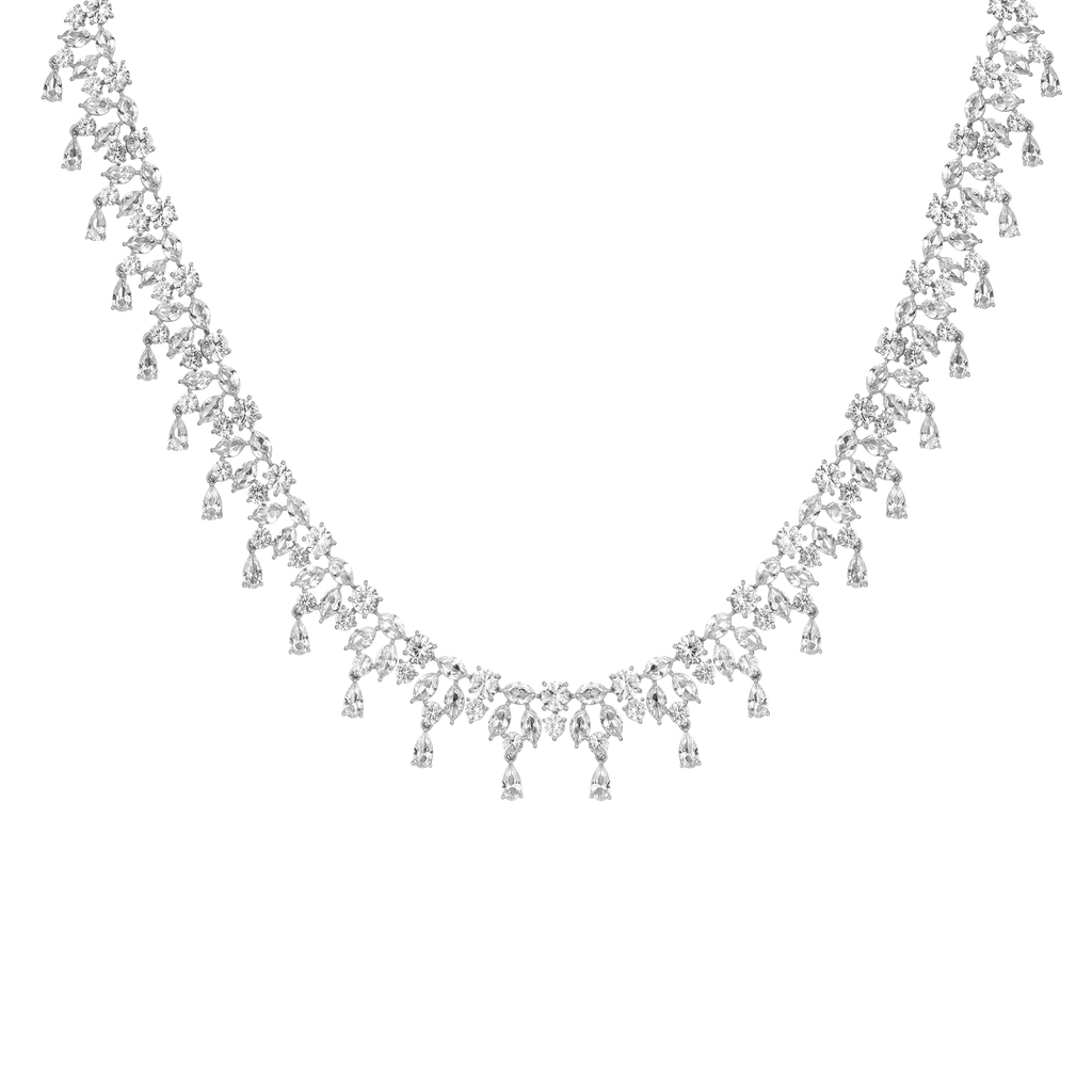 Lab Grown White Sapphire Teardrop Tennis Necklace