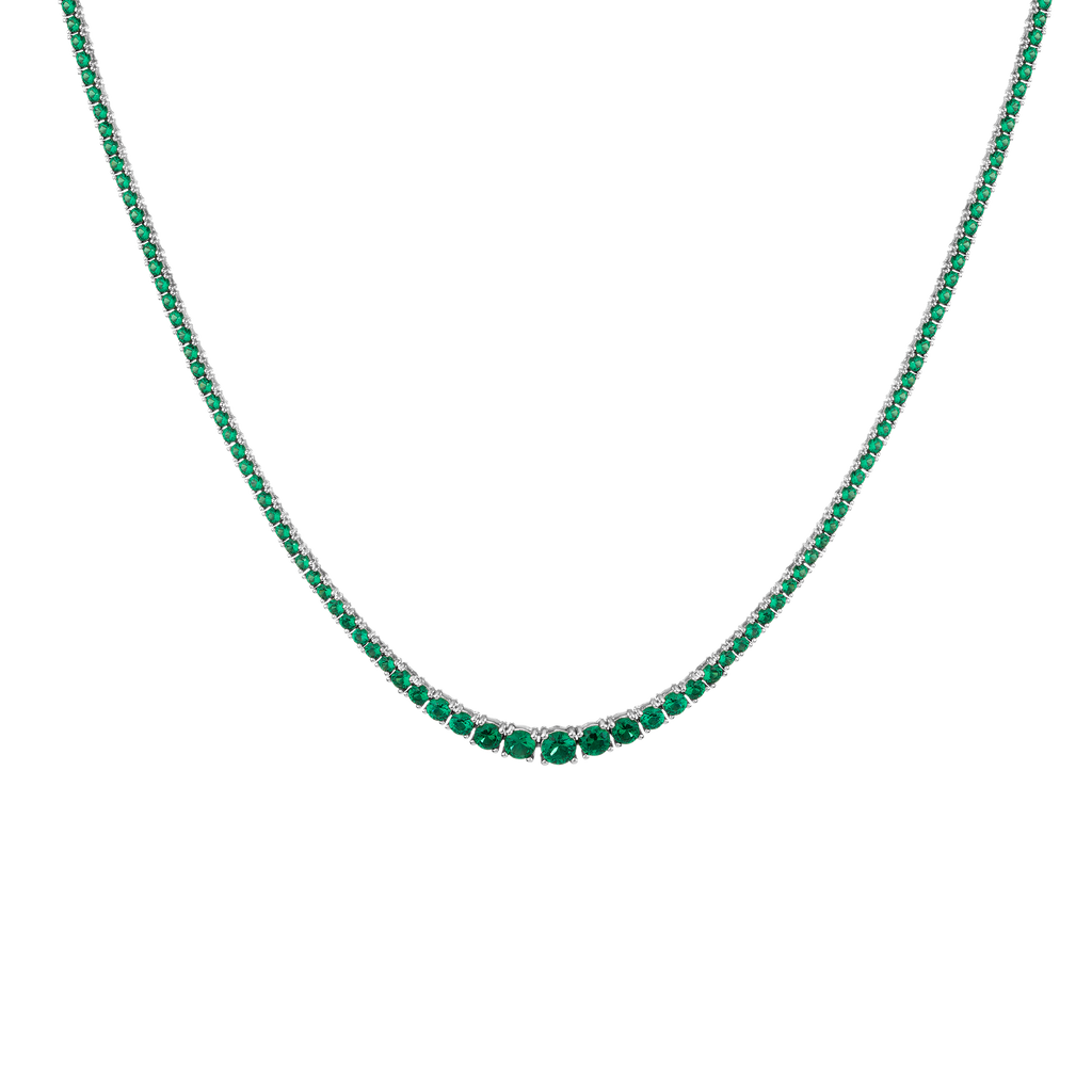 Lab Grown Green Emerald Modern Graduated Tennis Necklace