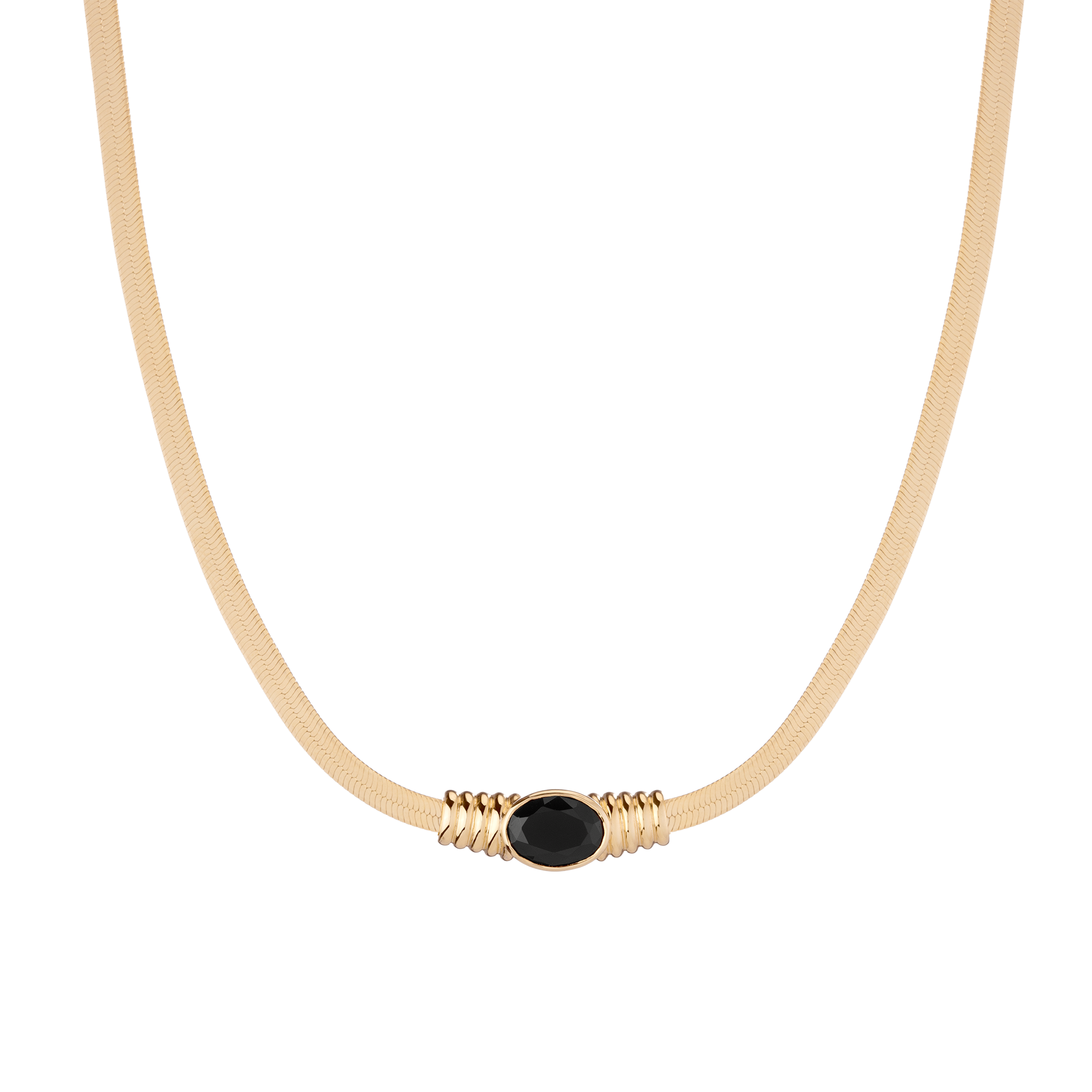 Lab Grown Black Sapphire Art Deco Herringbone Necklace