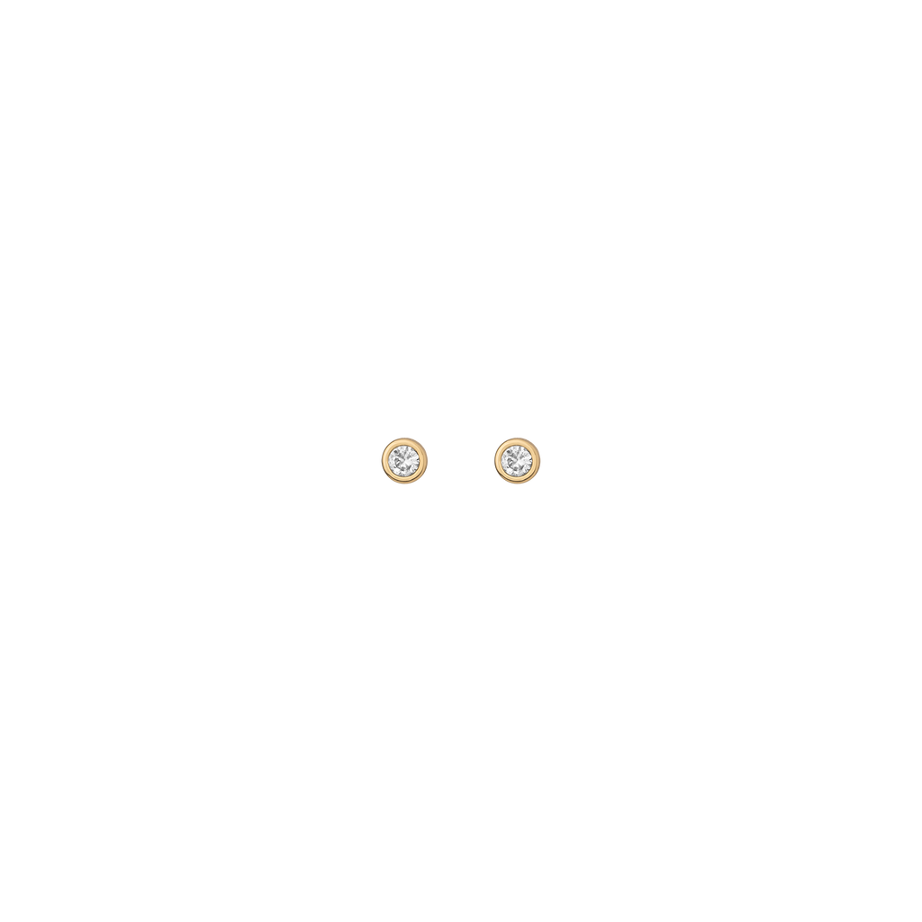 Aurate x Wilson: Lab Grown White Sapphire Bezel Stud Earrings Vermeil Yellow Gold Pair Single Butterflyback Flatback First
