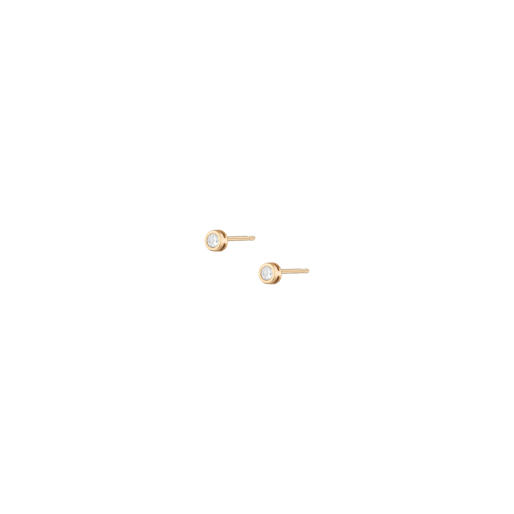 Aurate x Wilson: Lab Grown White Sapphire Bezel Stud Earrings - Flat Back