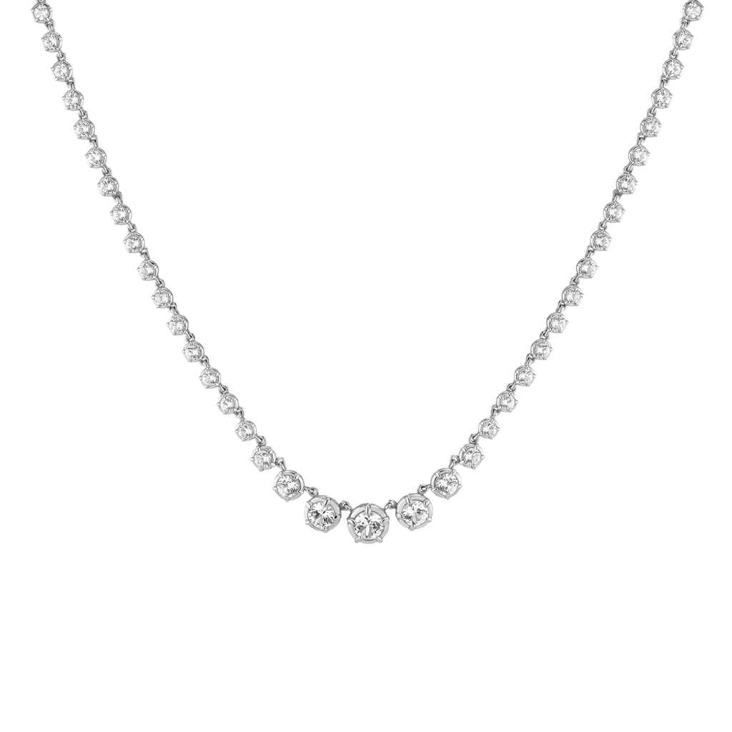 Lab Grown White Sapphire Graduated Georgian Tennis Necklace