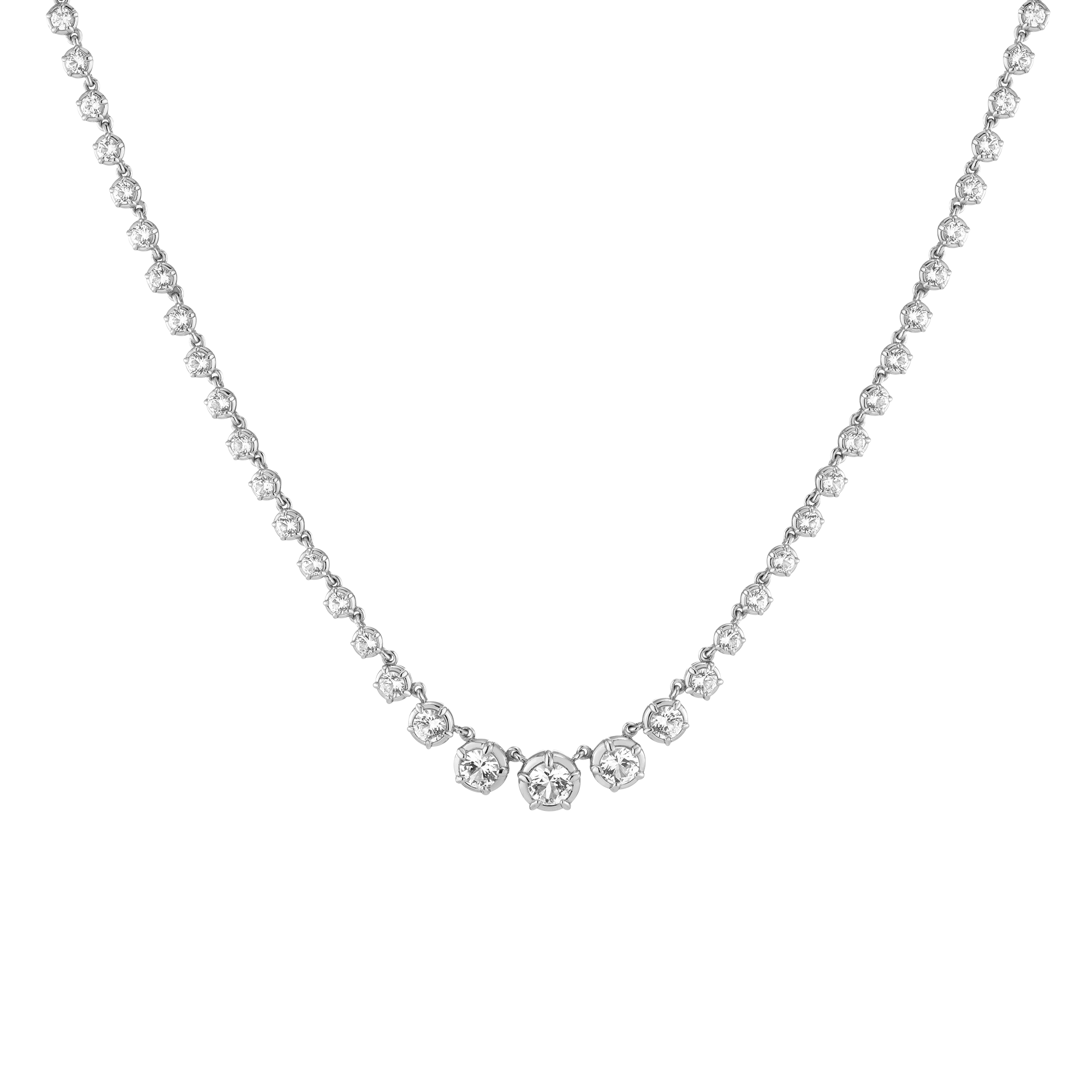 Lab Grown White Sapphire Graduated Georgian Tennis Necklace