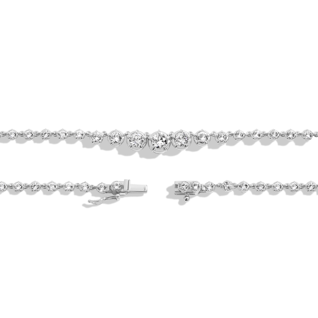 Lab Grown White Sapphire Graduated Georgian Tennis Necklace