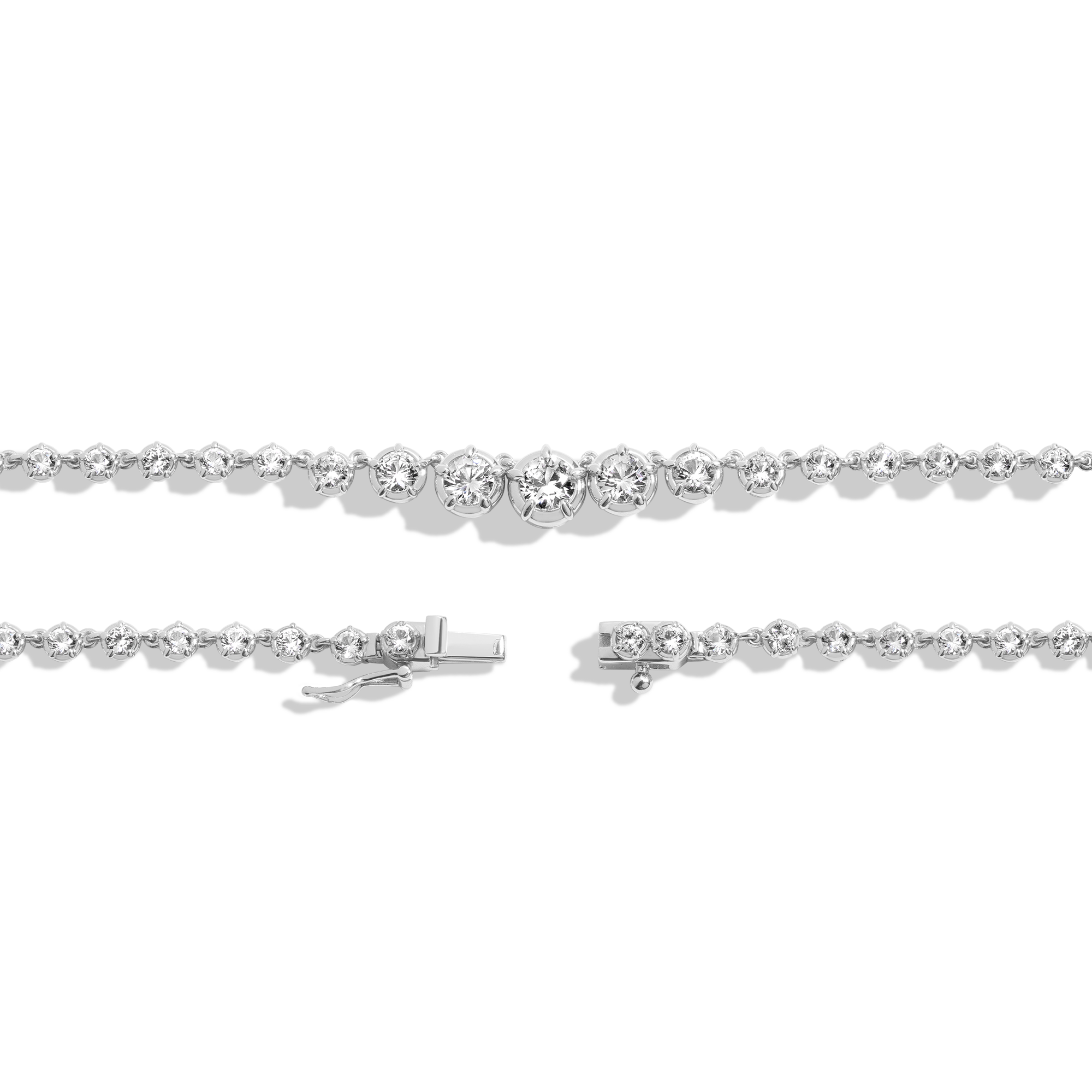 Lab Grown White Sapphire Graduated Georgian Tennis Necklace