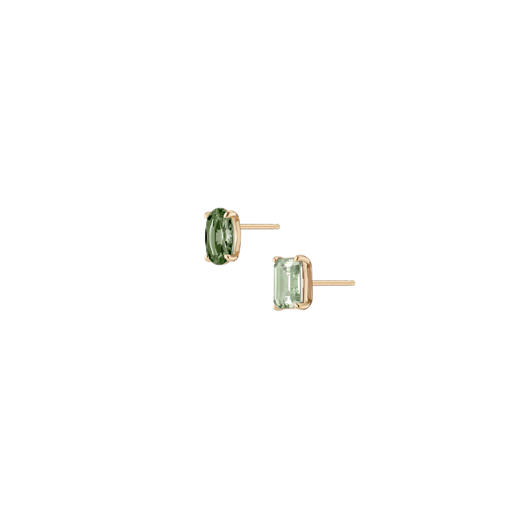 Lab Grown Green Prasiolite Mosaic Stud Earrings