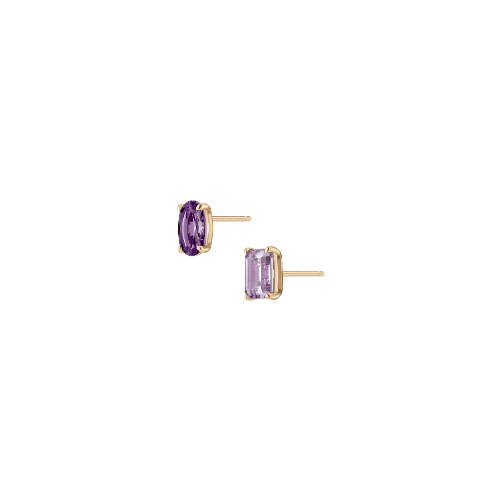 Lab Grown Purple Amethyst Mosaic Stud Earrings