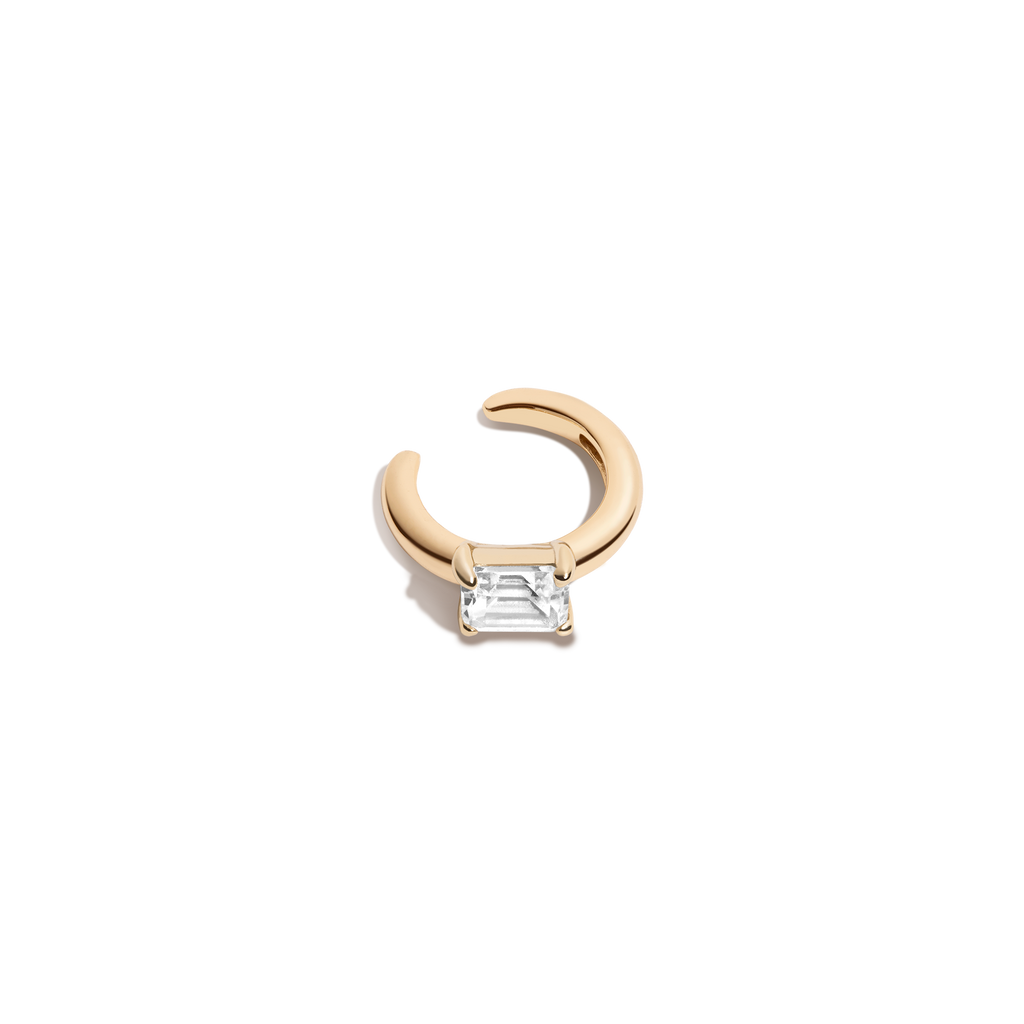 Emerald Lab Grown White Sapphire Solitaire Ear Cuff