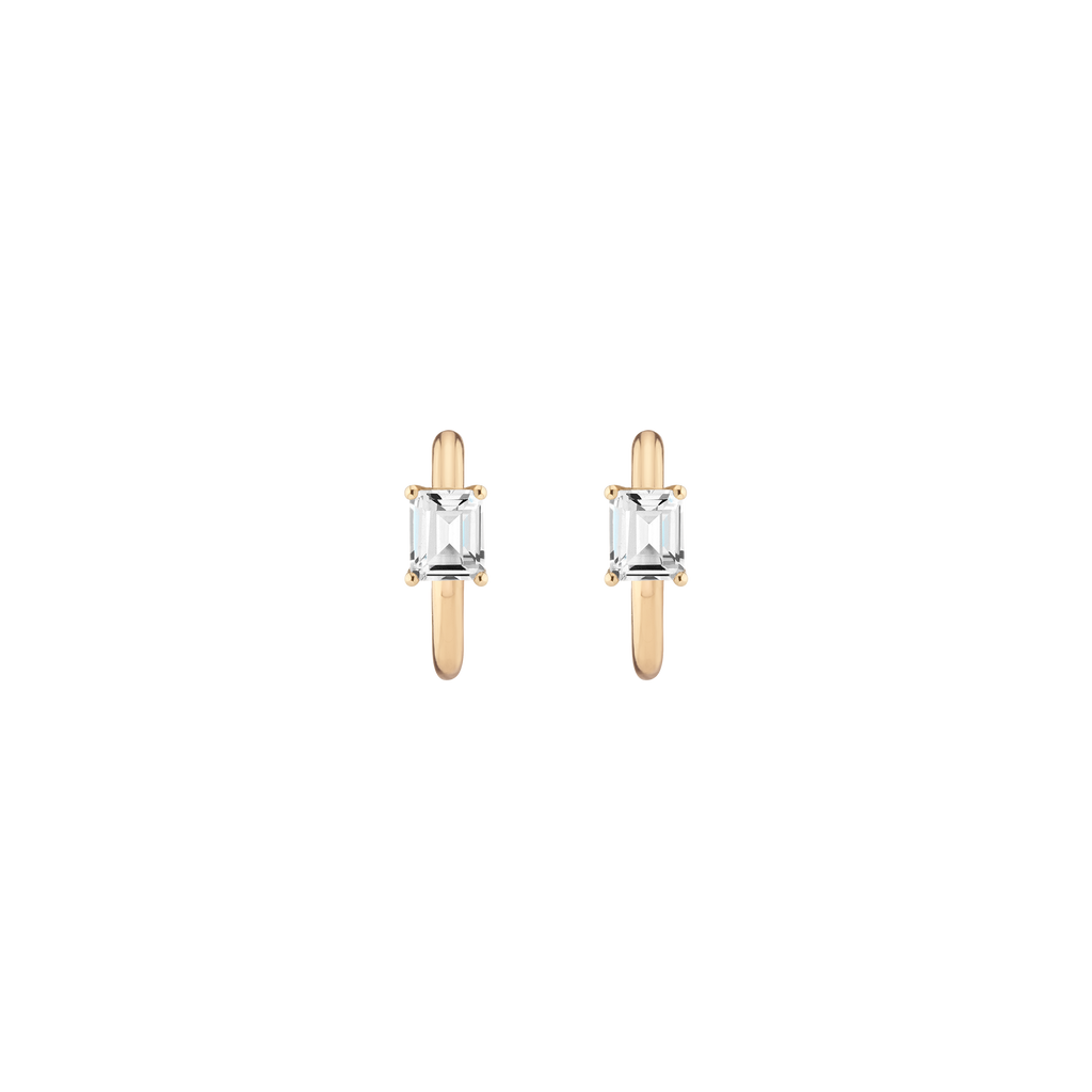 Emerald Lab Grown White Sapphire Solitaire Huggie Earrings