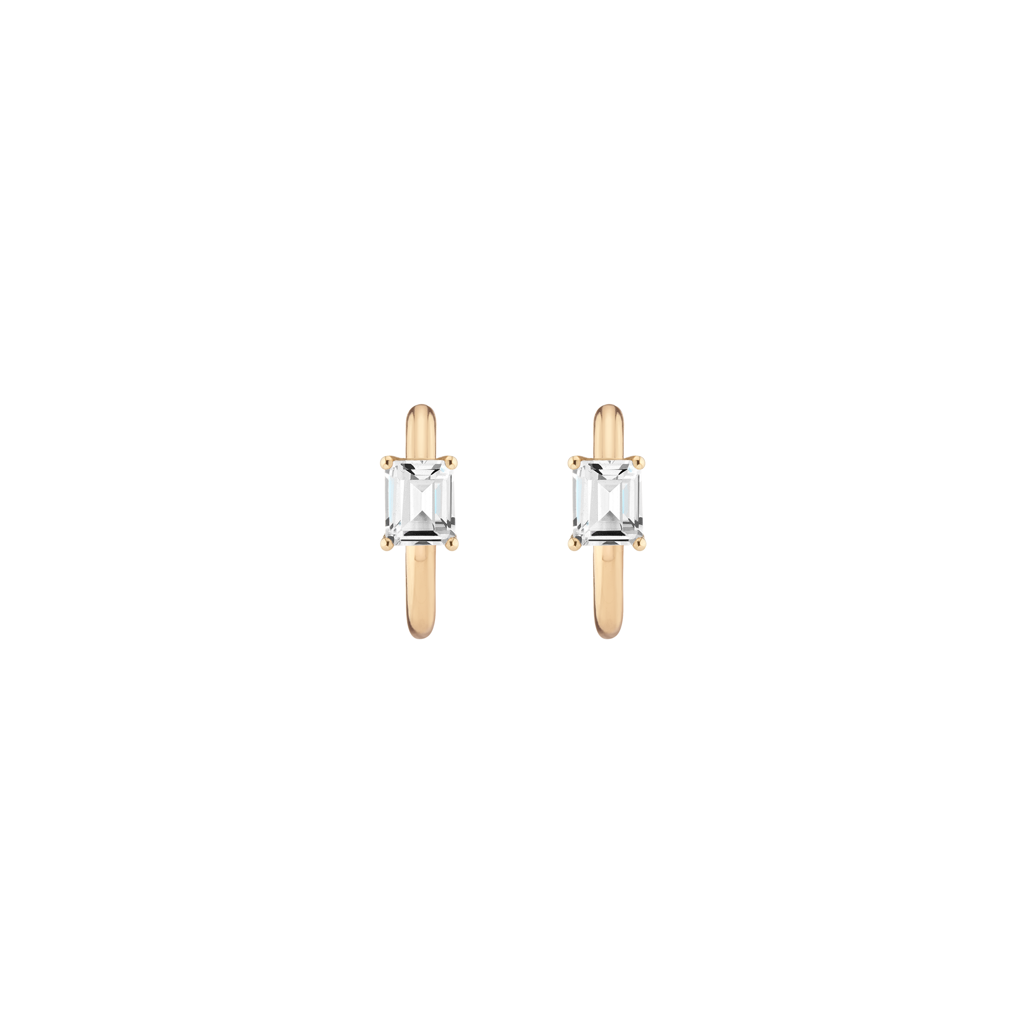 Emerald Lab Grown White Sapphire Solitaire Huggie Earrings