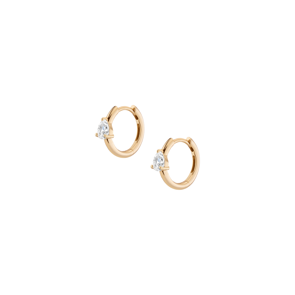 Pear Lab Grown White Sapphire Solitaire Huggie Earrings