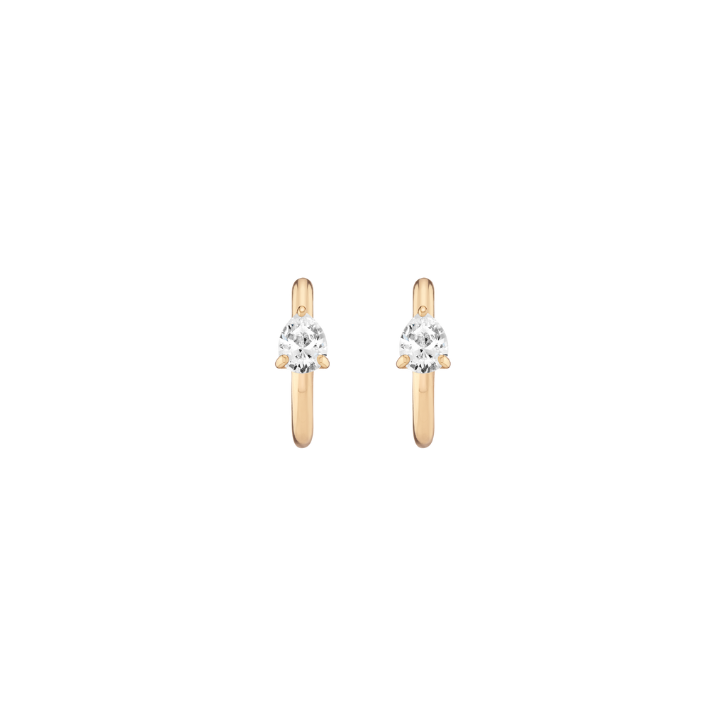 Pear Lab Grown White Sapphire Solitaire Huggie Earrings