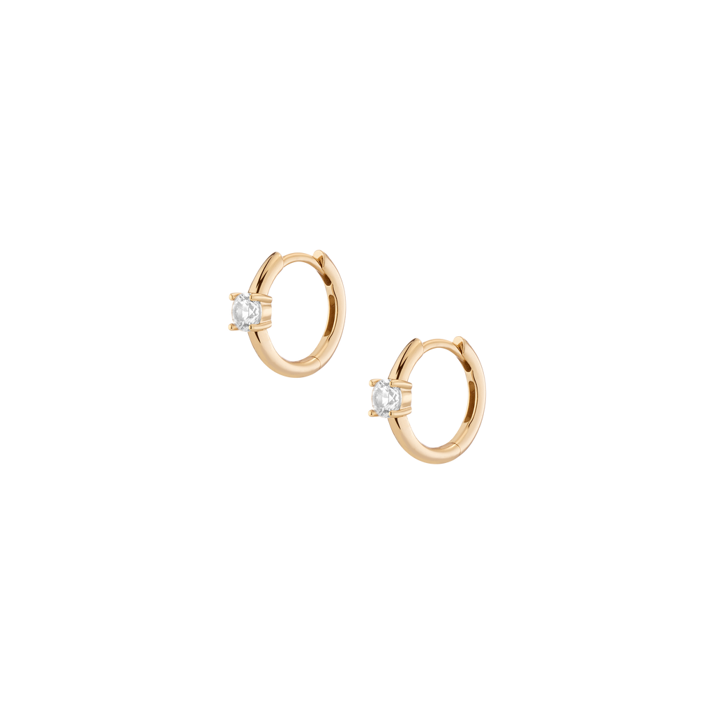 Round Lab Grown White Sapphire Solitaire Huggie Earrings
