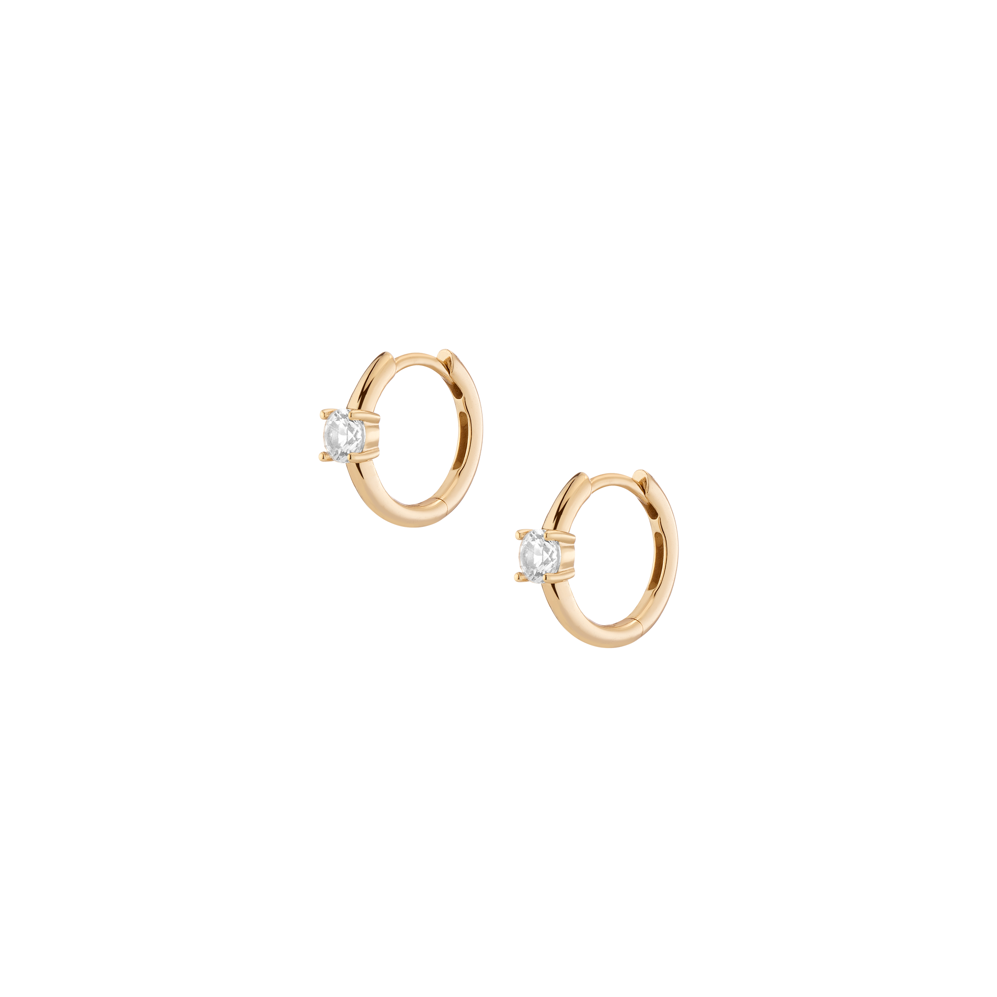 Round Lab Grown White Sapphire Solitaire Huggie Earrings