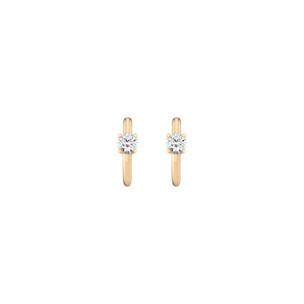Round Lab Grown White Sapphire Solitaire Huggie Earrings