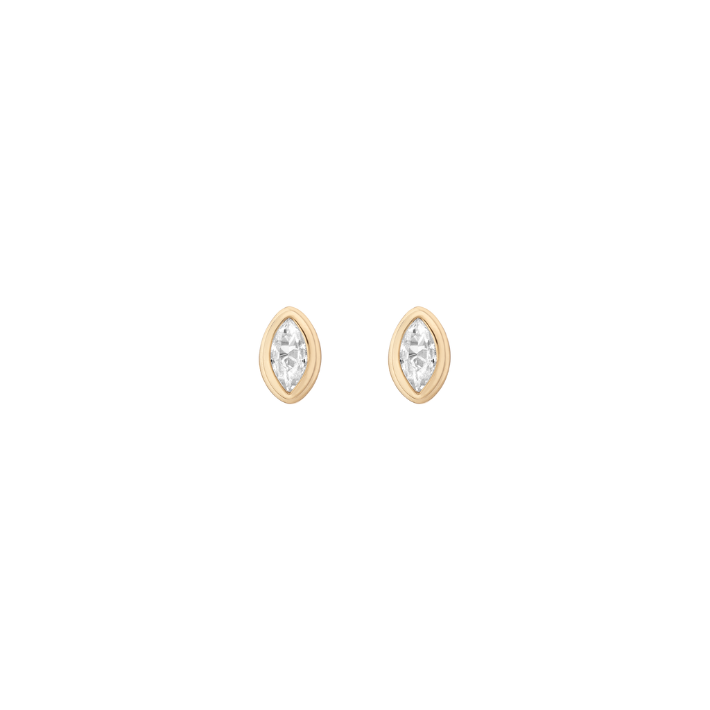 Double Bezel Marquise Lab Grown White Sapphire Stud Earrings