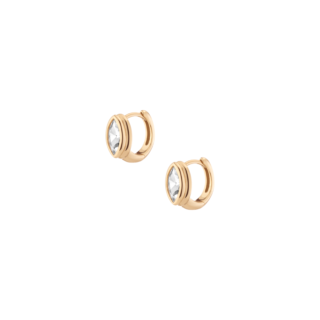 Double Bezel Marquise Lab Grown White Sapphire Huggie Earrings