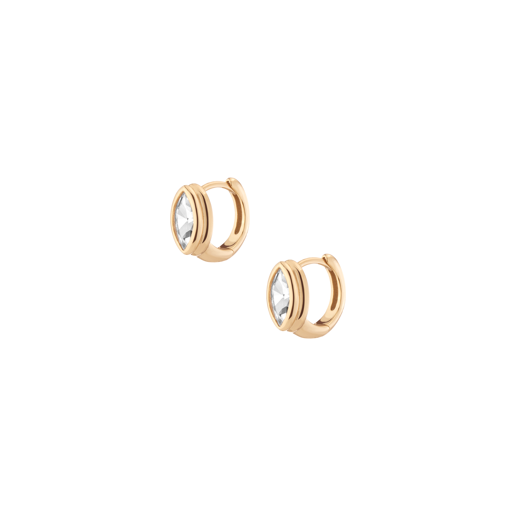 Double Bezel Marquise Lab Grown White Sapphire Huggie Earrings