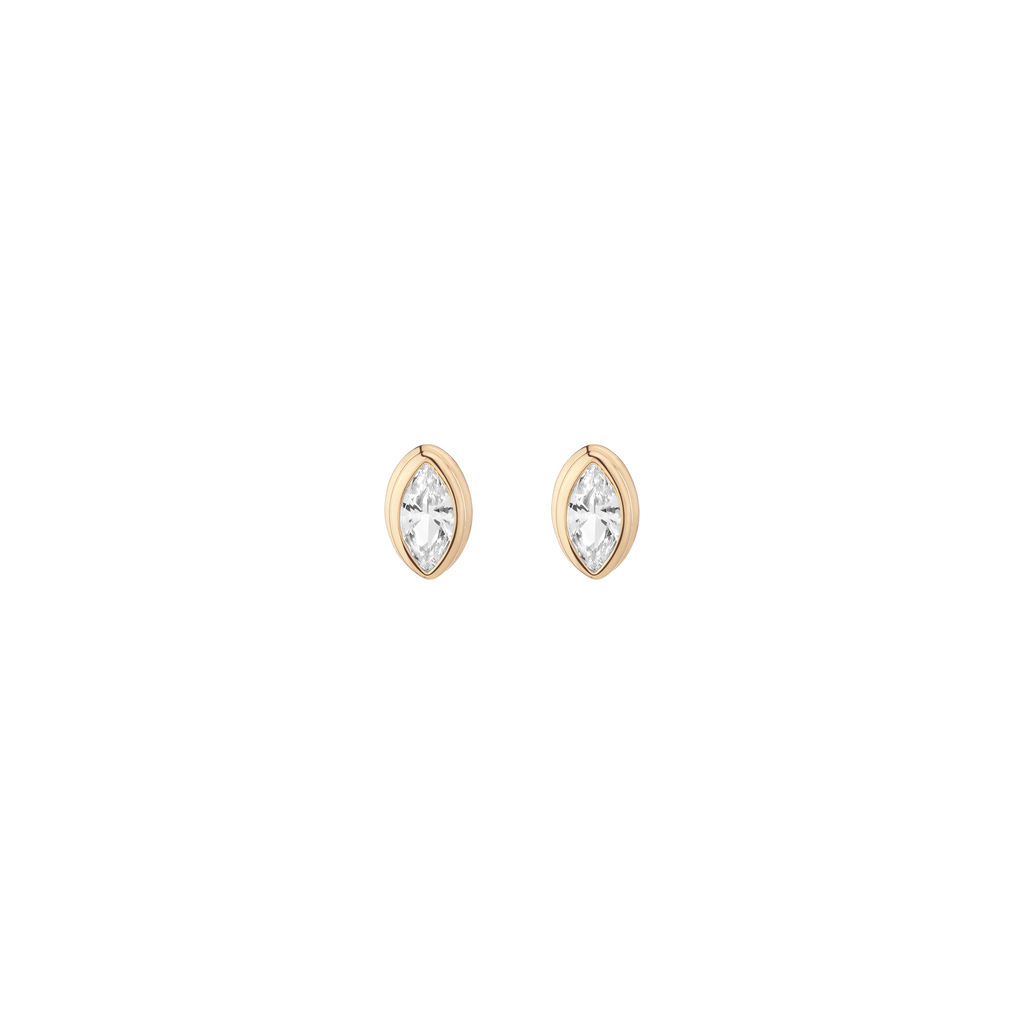 Double Bezel Marquise Lab Grown White Sapphire Huggie Earrings