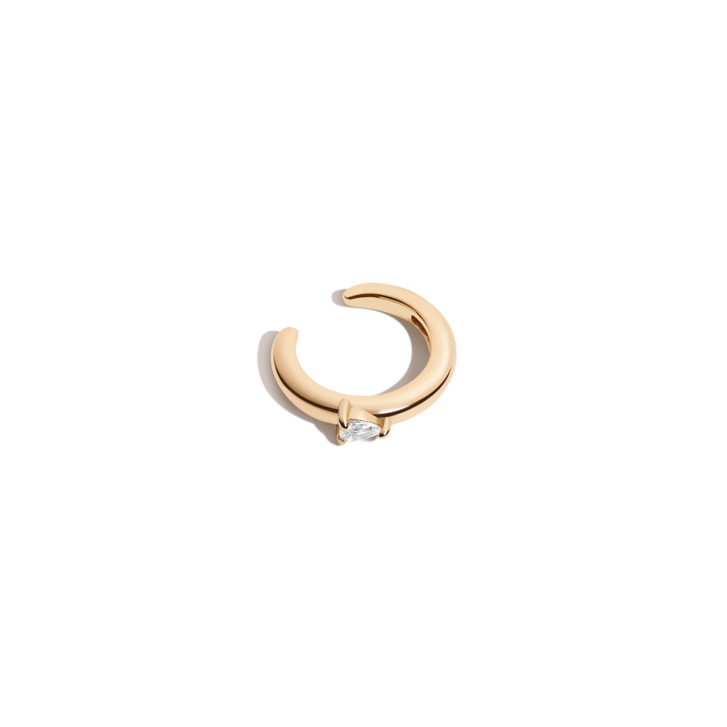 Mini Pear Lab Grown White Sapphire Solitaire Ear Cuff