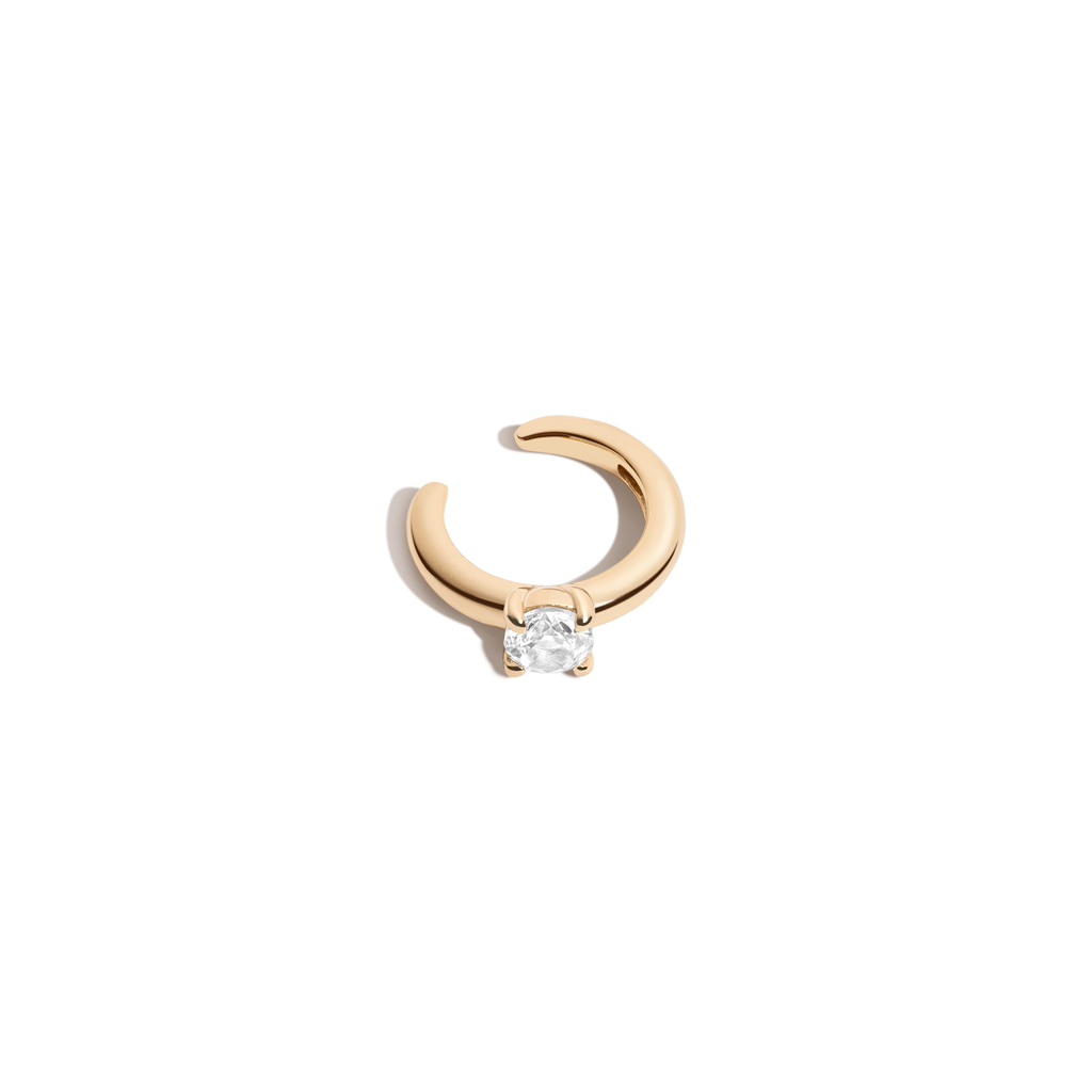 Round Lab Grown White Sapphire Solitaire Ear Cuff