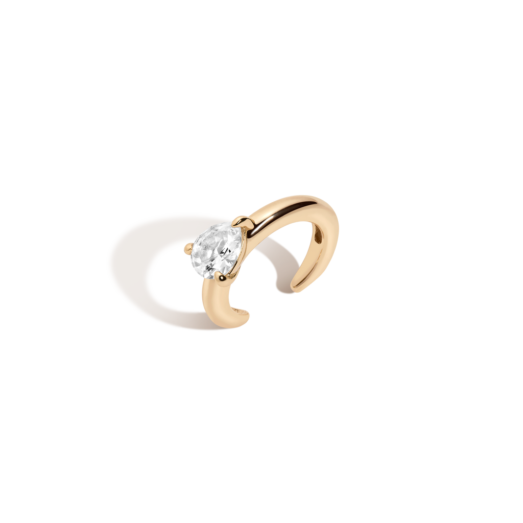 Pear Lab Grown White Sapphire Solitaire Ear Cuff