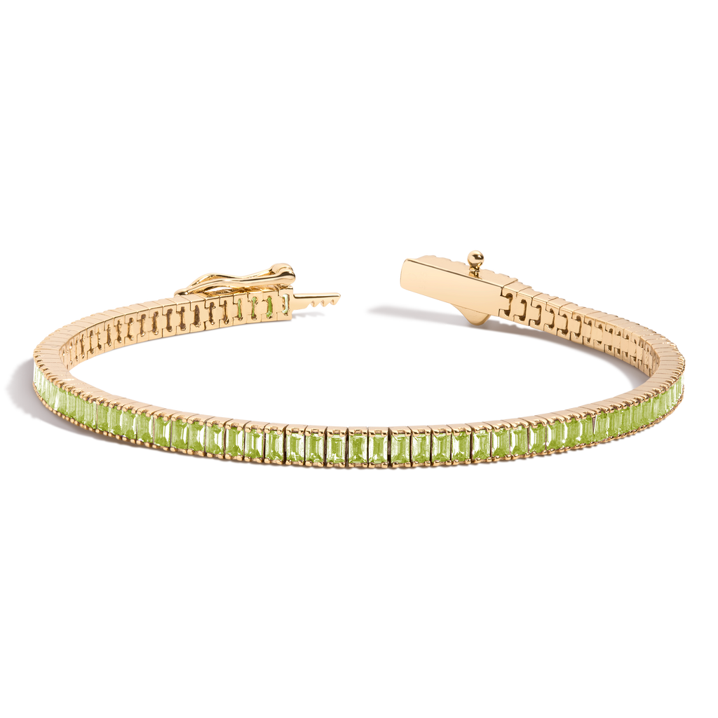 Lab Grown Green Peridot Baguette Tennis Bracelet