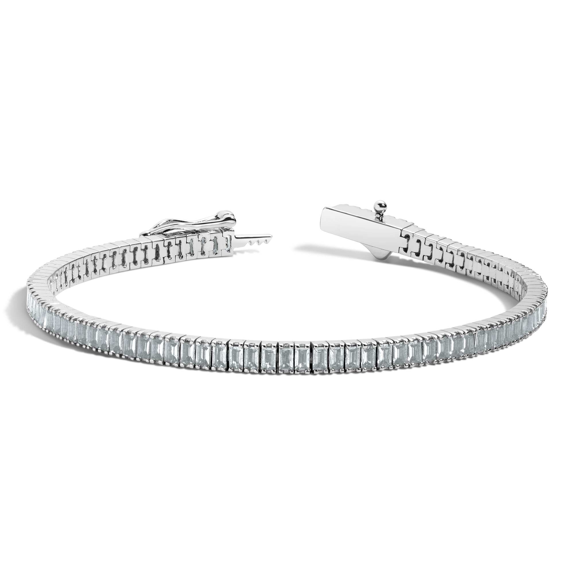 Lab Grown Blue Tourmaline Baguette Tennis Bracelet