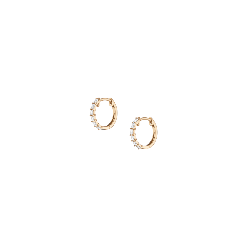 Lab Grown White Sapphire Vertical Baguette Huggie Earrings