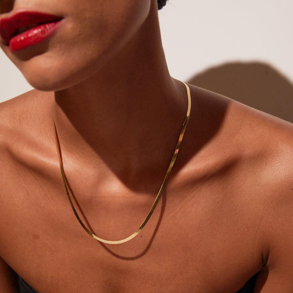 Solid Gold Herringbone Chain Necklace