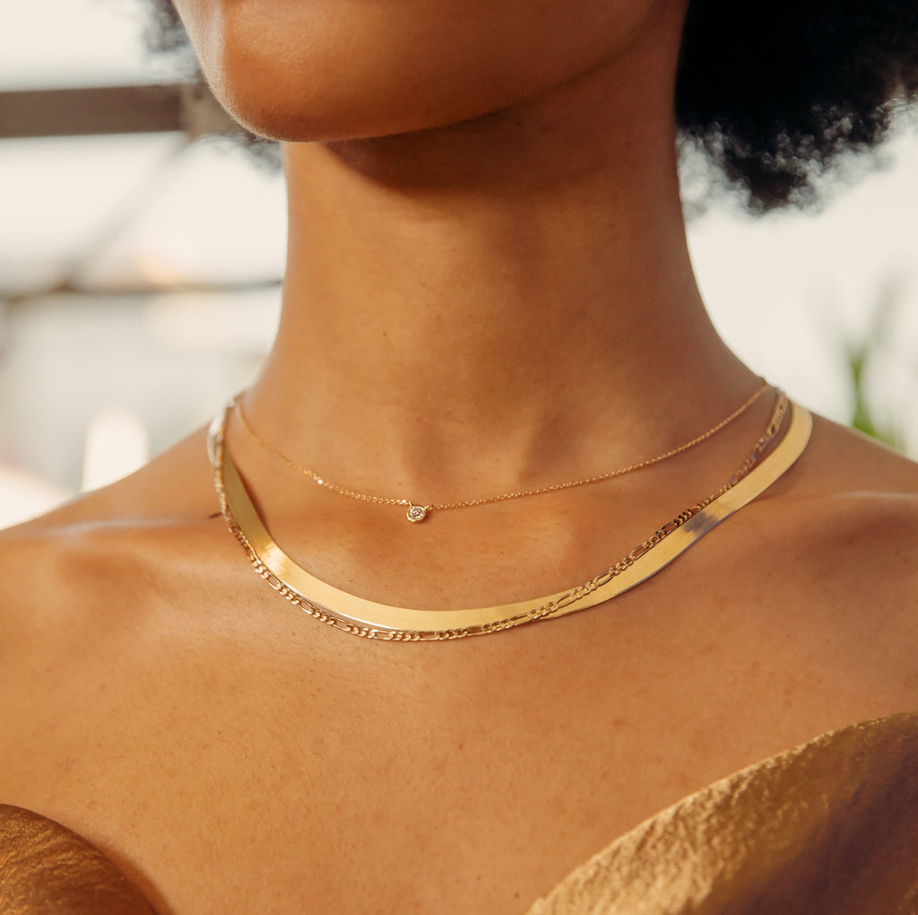 Solid Gold Herringbone Chain Necklace