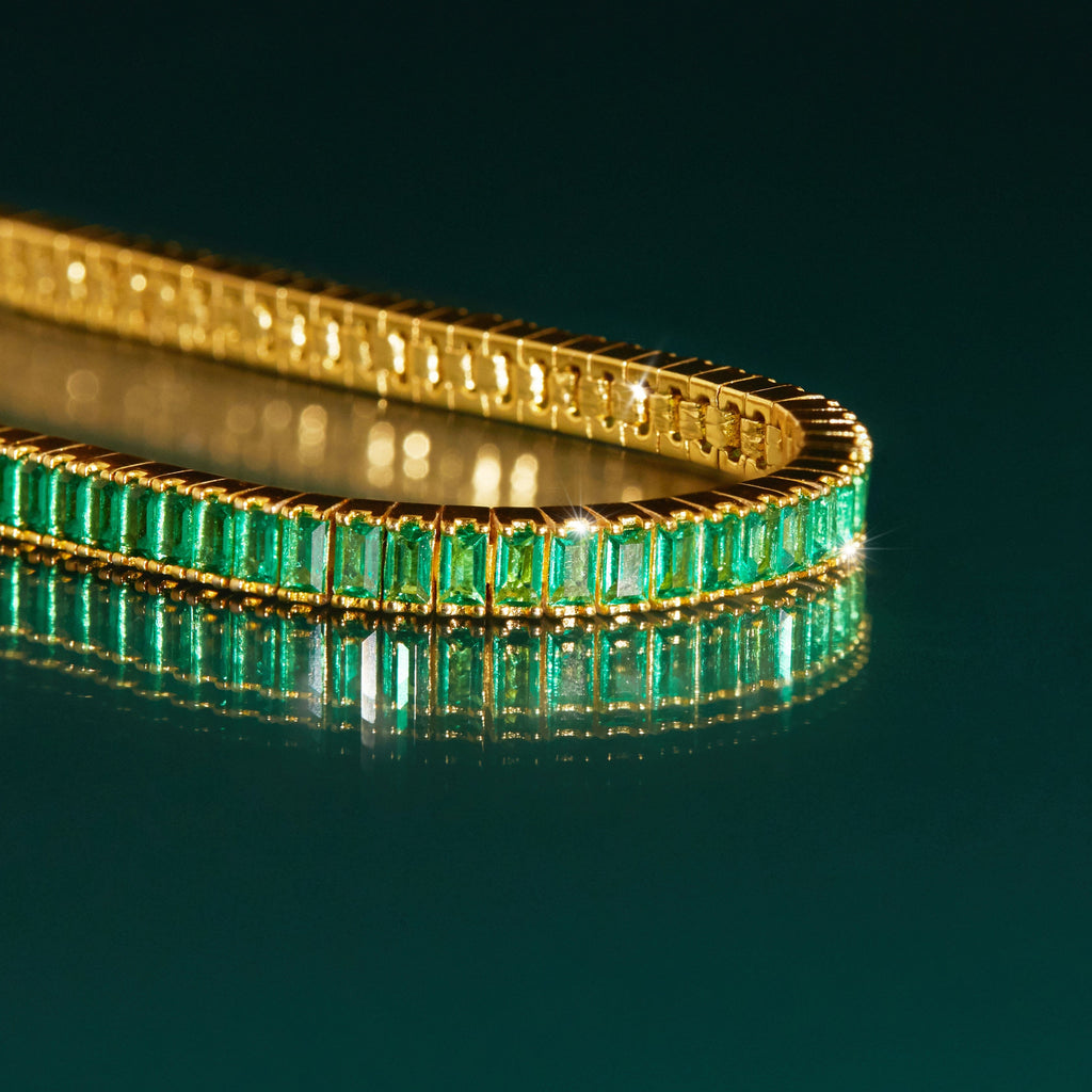 Lab Grown Green Emerald Baguette Tennis Bracelet
