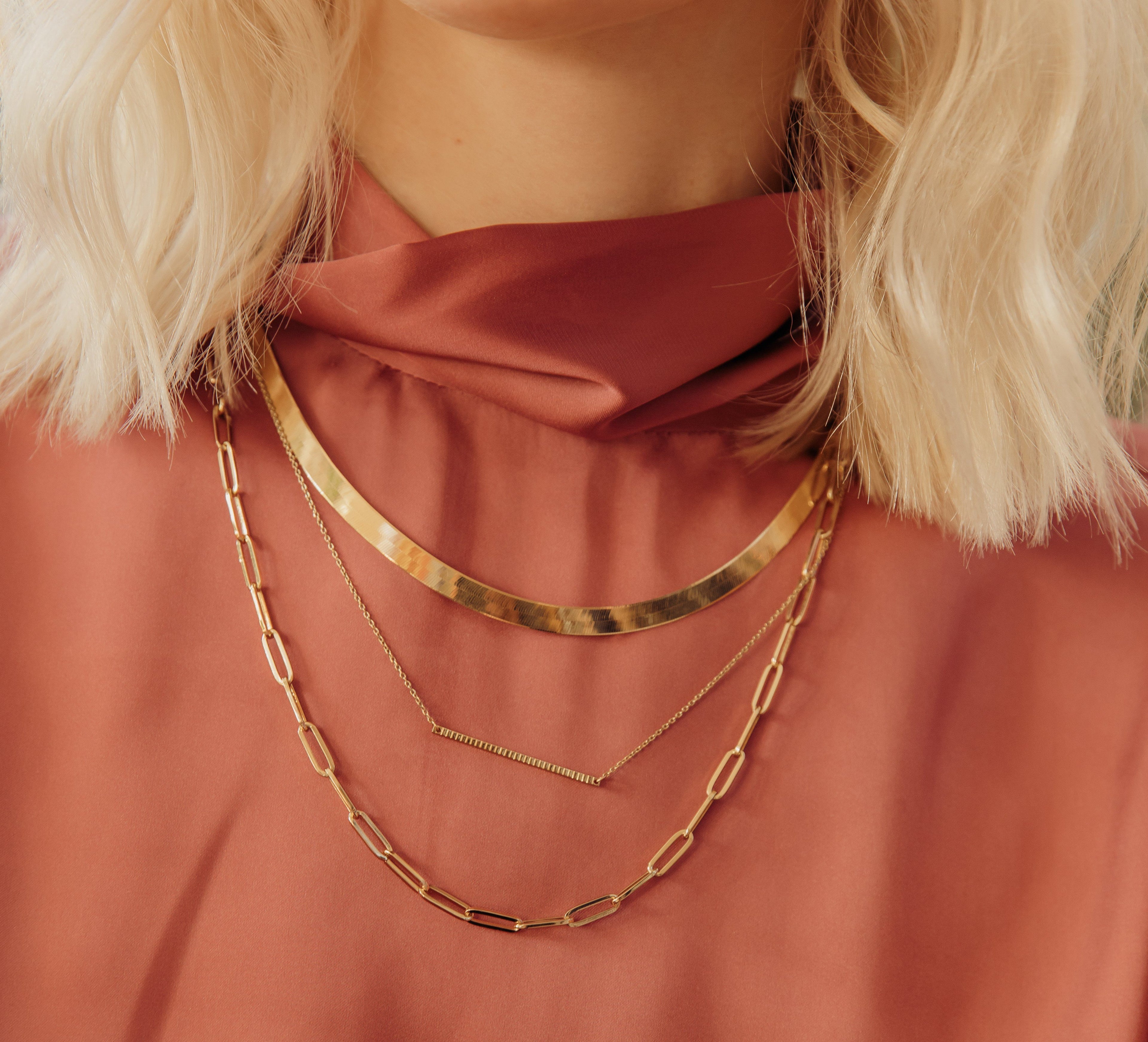 Solid Gold Herringbone Chain Necklace