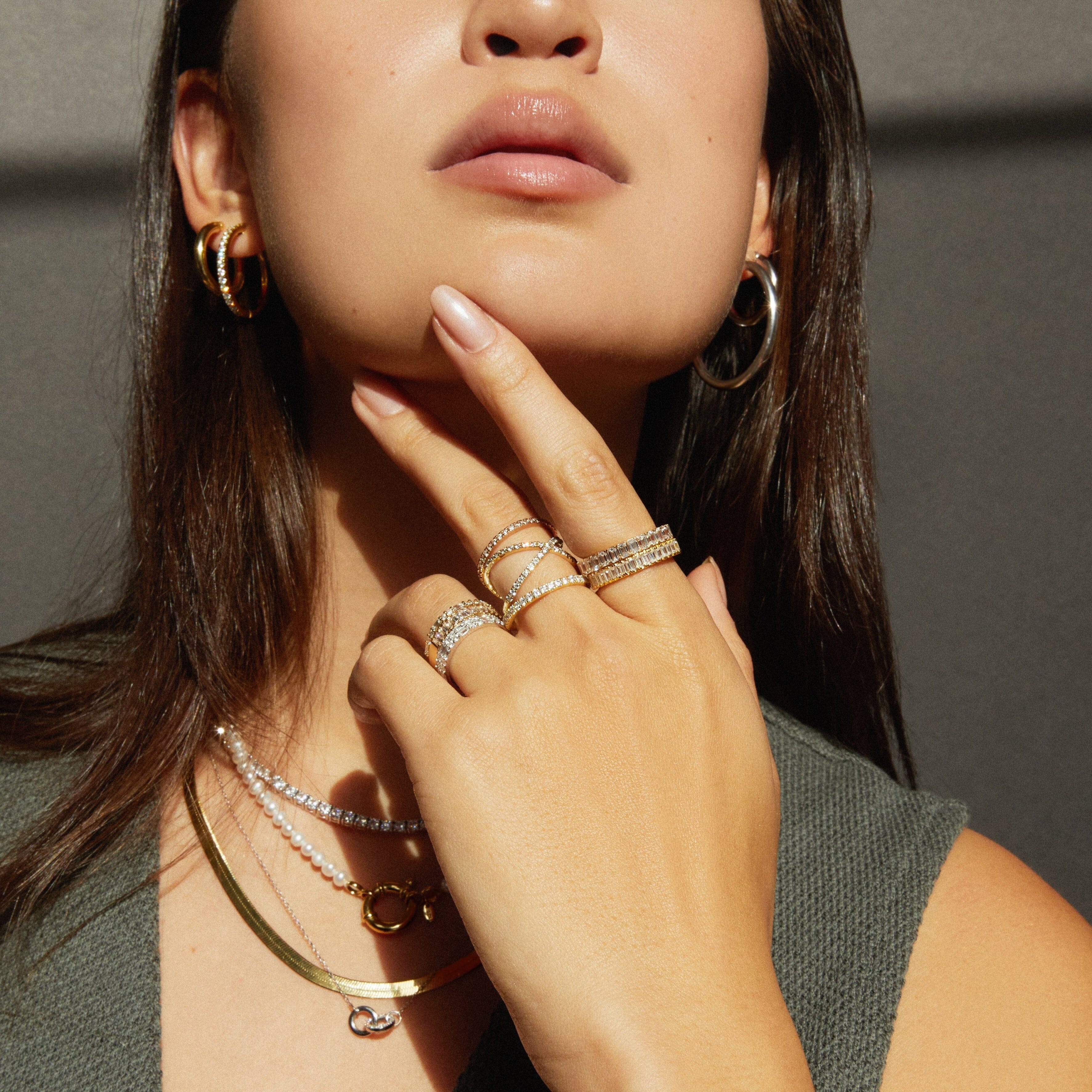 Bold Half Diamond Baguette Ring