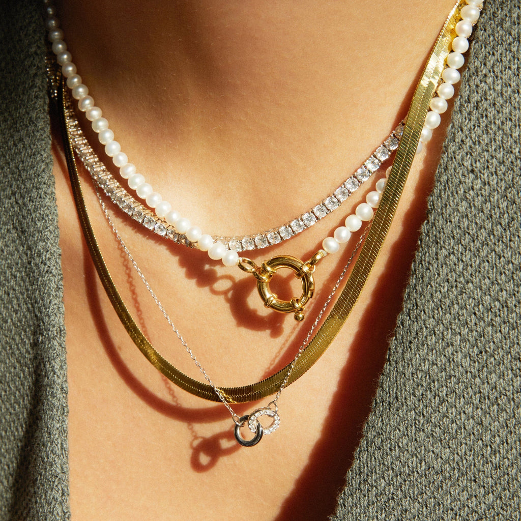 Solid Gold Herringbone Chain Necklace