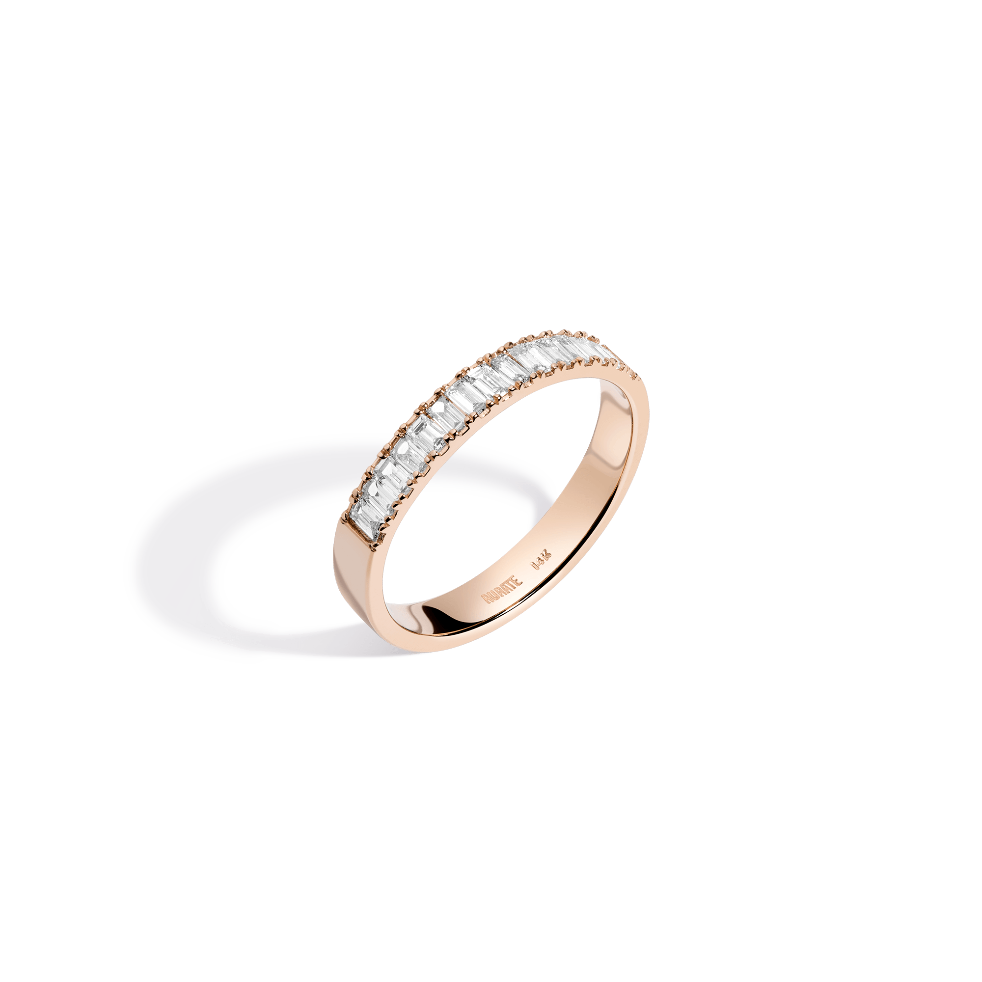 Bold Half Diamond Baguette Ring 14K 18K Rose Gold First