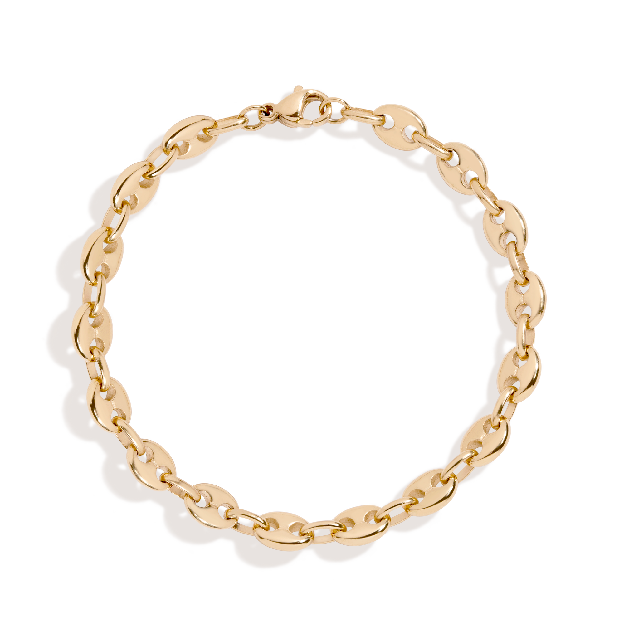 Puffed Mariner Chain Bracelet Stainless Steel Yellow Gold 6in 6.5in 7in 7.5in First