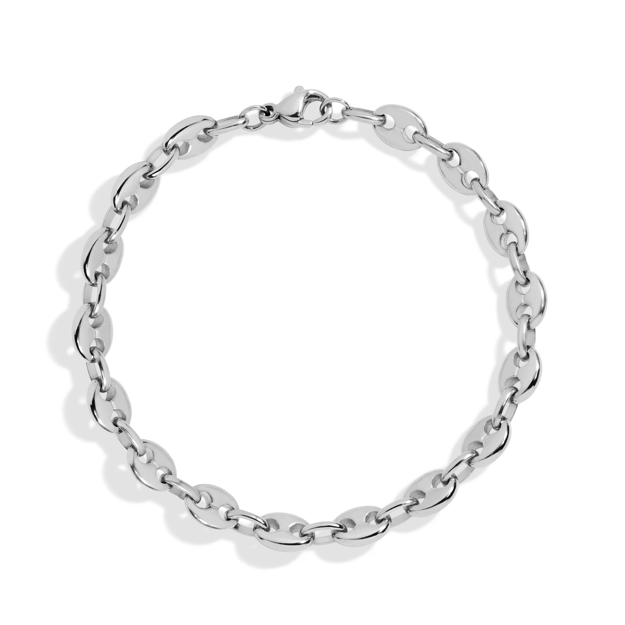 Puffed Mariner Chain Bracelet Stainless Steel White Gold 6in 6.5in 7in 7.5in First