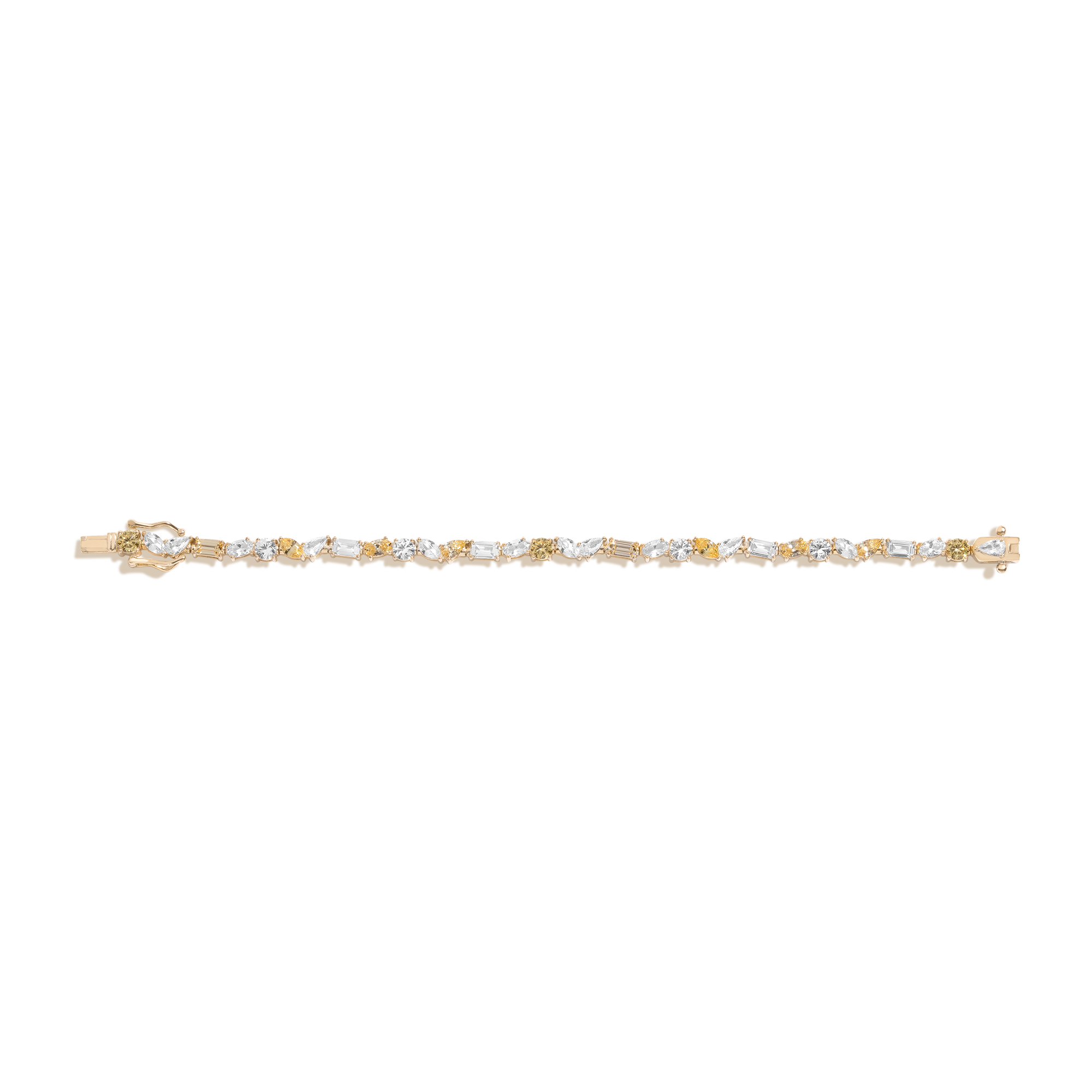 Lab Grown White Sapphire and Canary Mixed Shape Tennis Bracelet