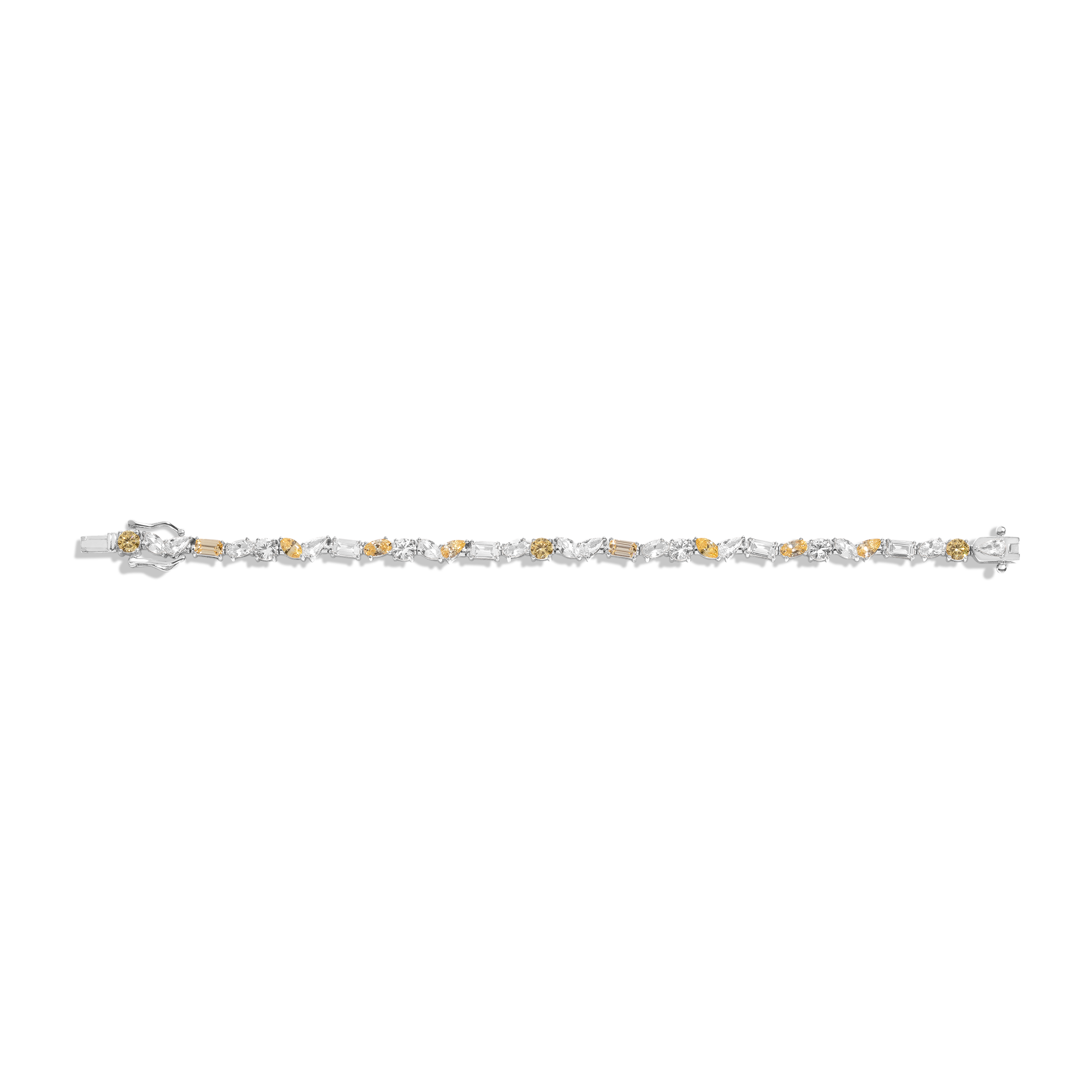 Lab Grown White Sapphire and Canary Mixed Shape Tennis Bracelet