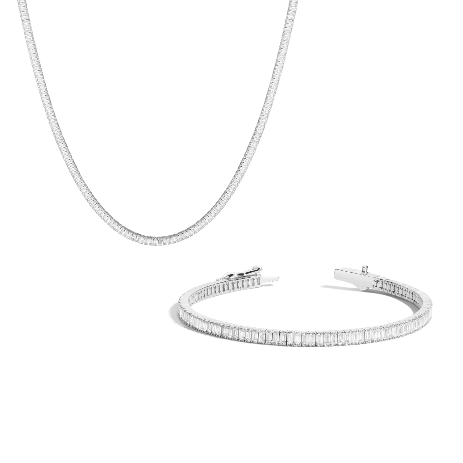 Lab Grown White Sapphire Baguette Tennis Set