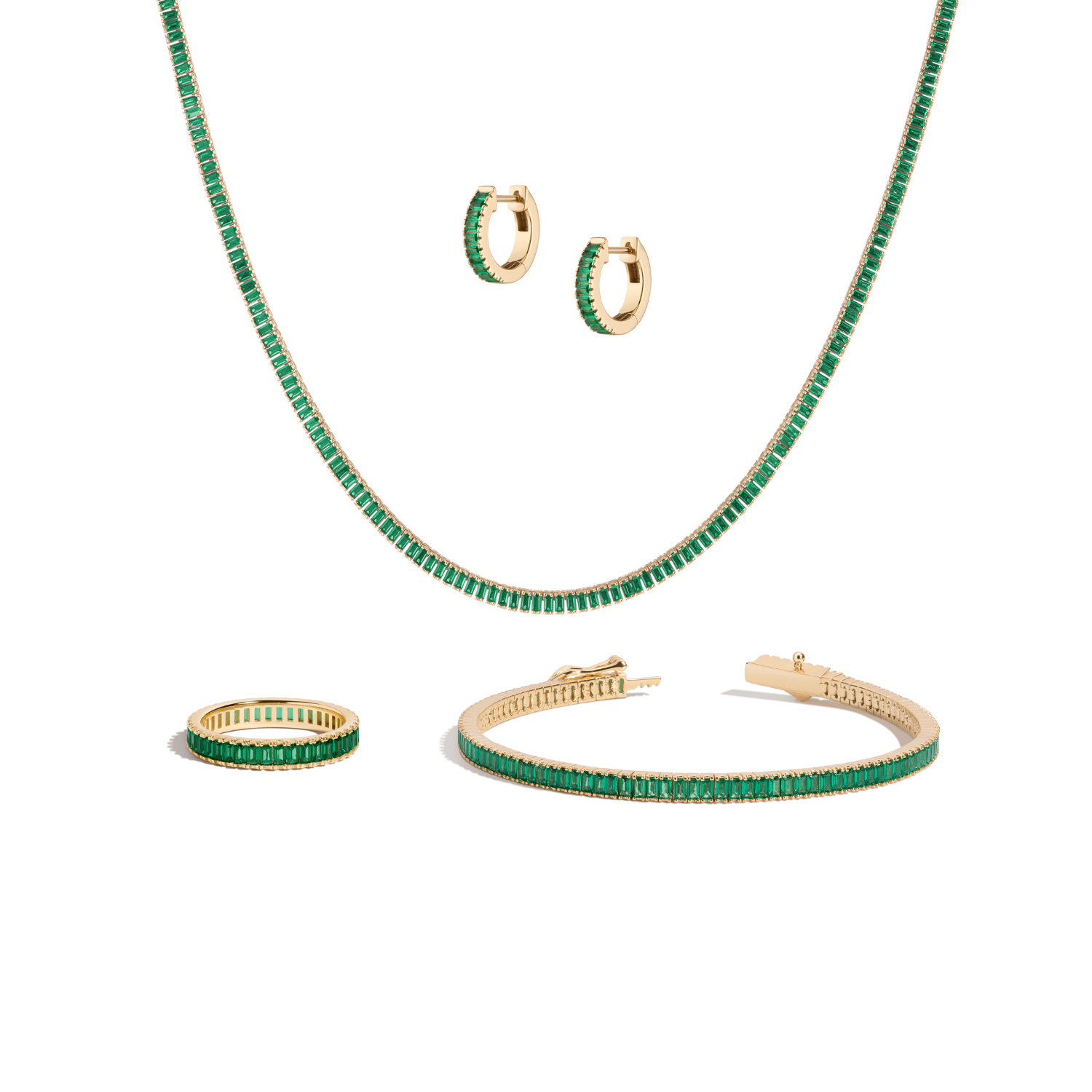 Lab Grown Green Emerald Baguette Set