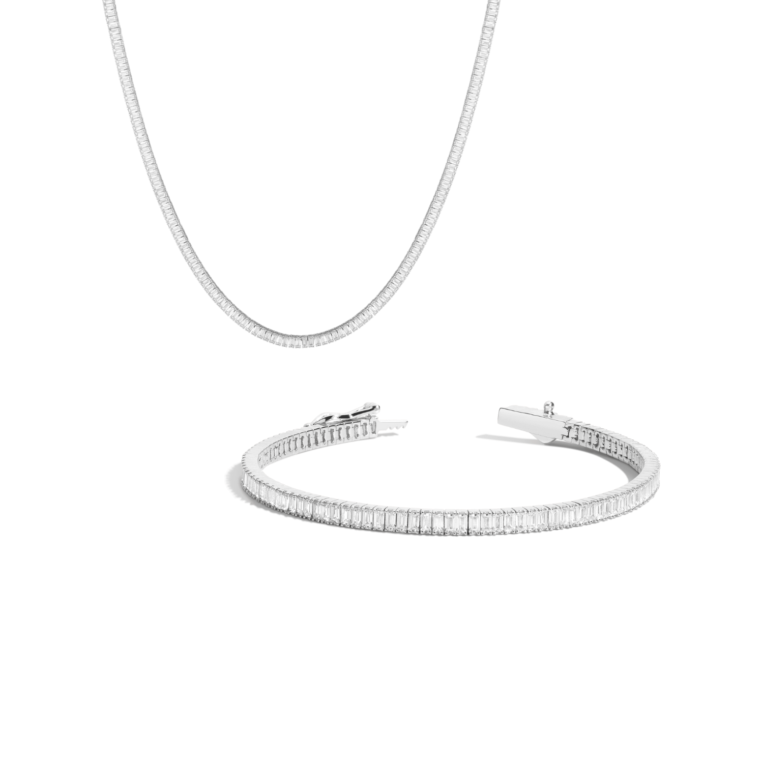 Lab Grown White Sapphire Baguette Tennis Set
