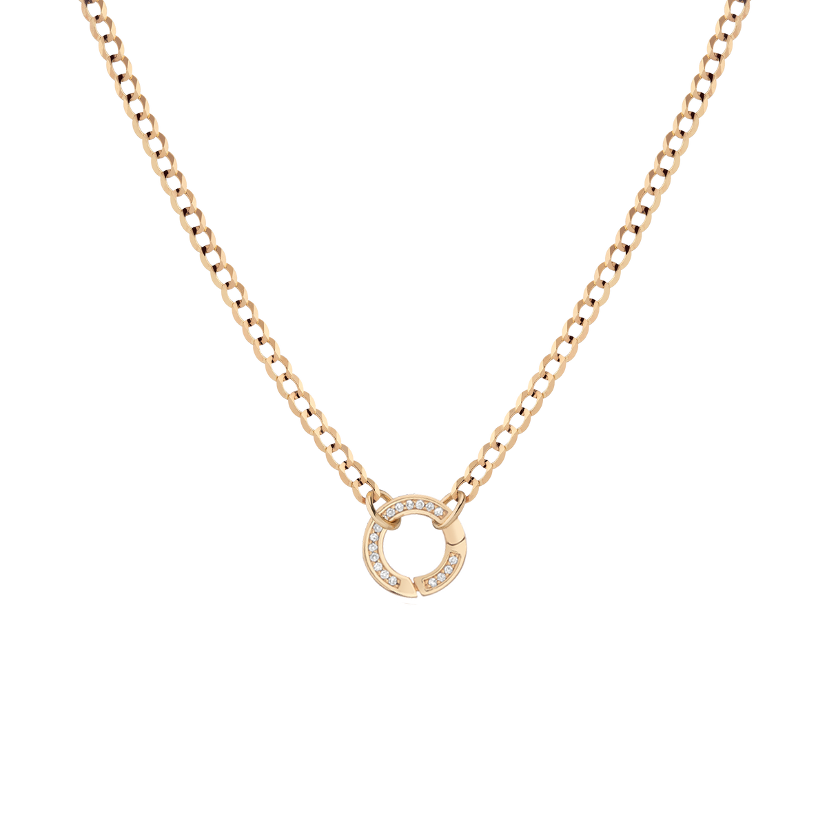 Curb Chain Charm Necklace - White Sapphire Bail