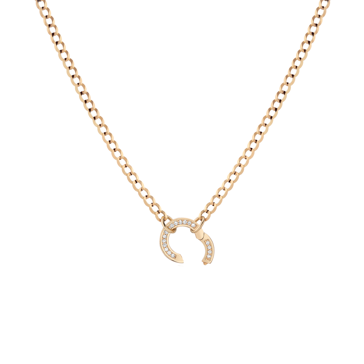 Curb Chain Charm Necklace - White Sapphire Bail