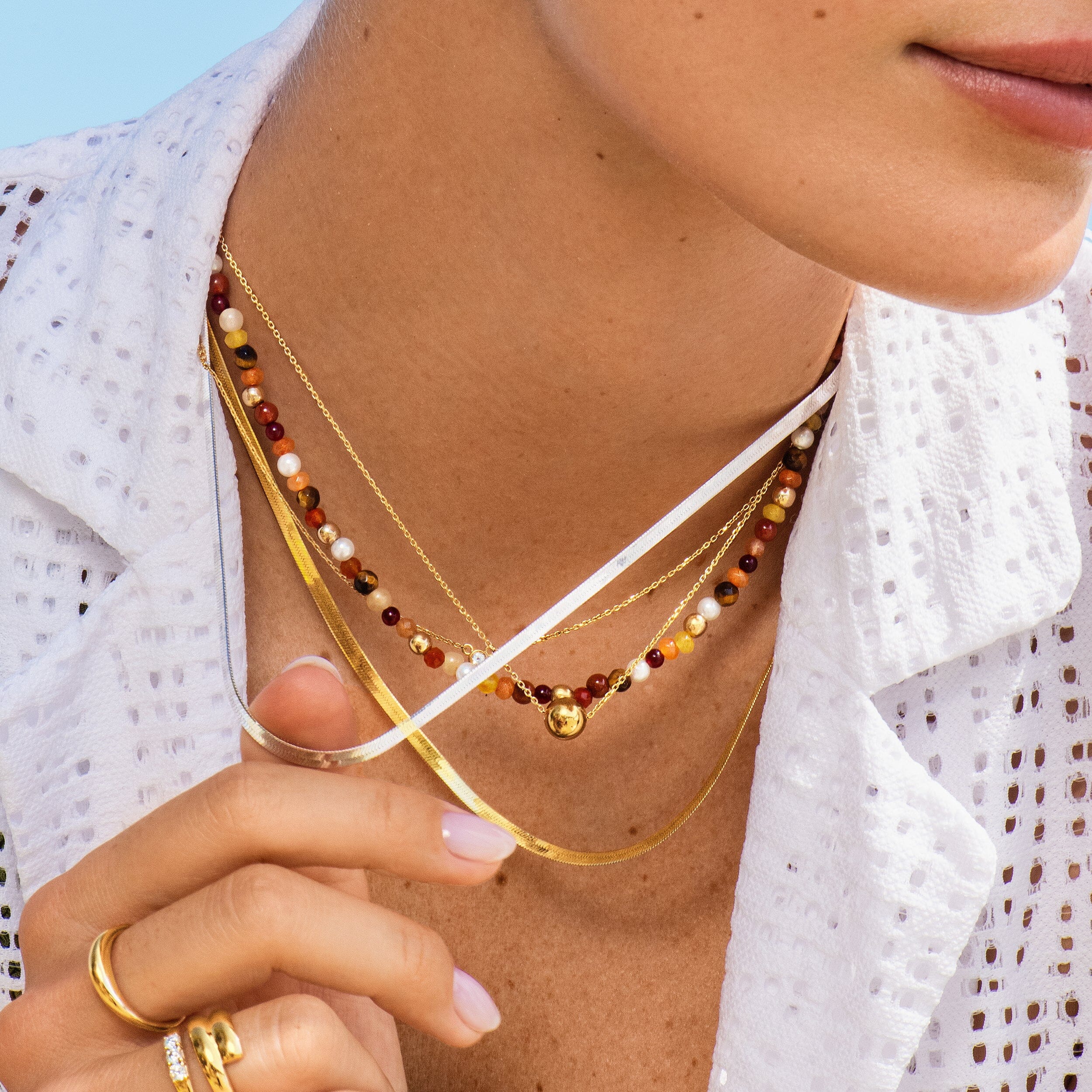 Solid Gold Herringbone Chain Necklace