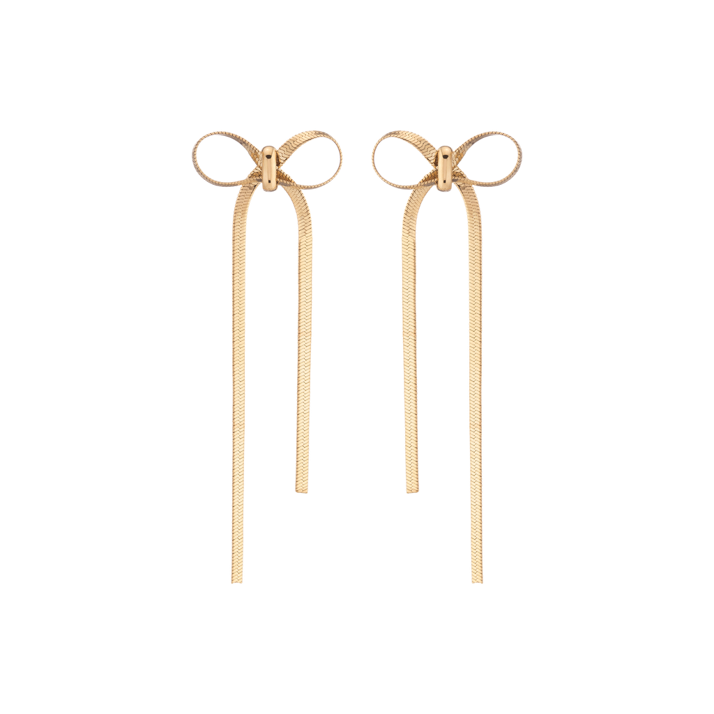 Mini Herringbone Bow Earrings Stainless Steel Yellow Gold First