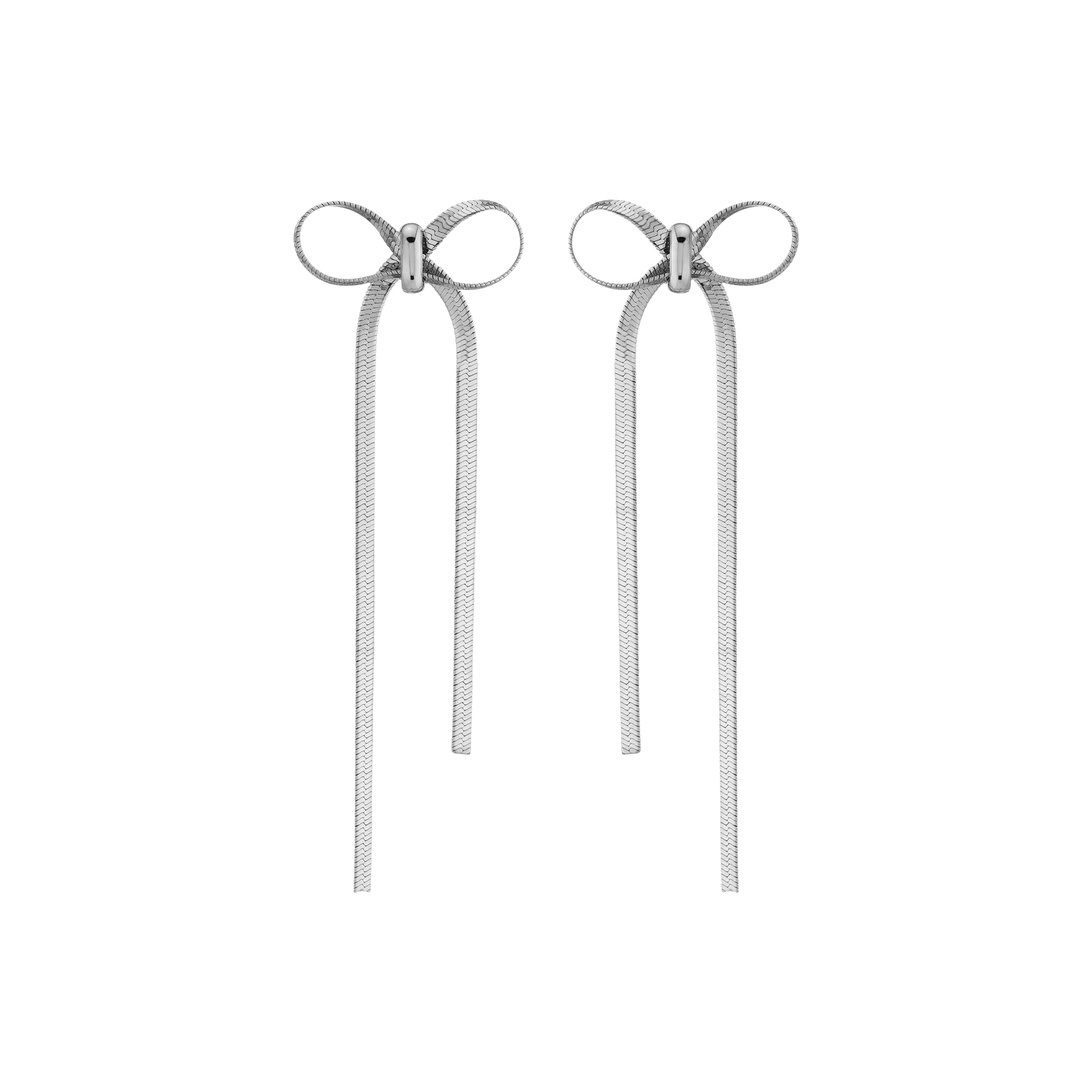 Mini Herringbone Bow Earrings Stainless Steel White Gold First