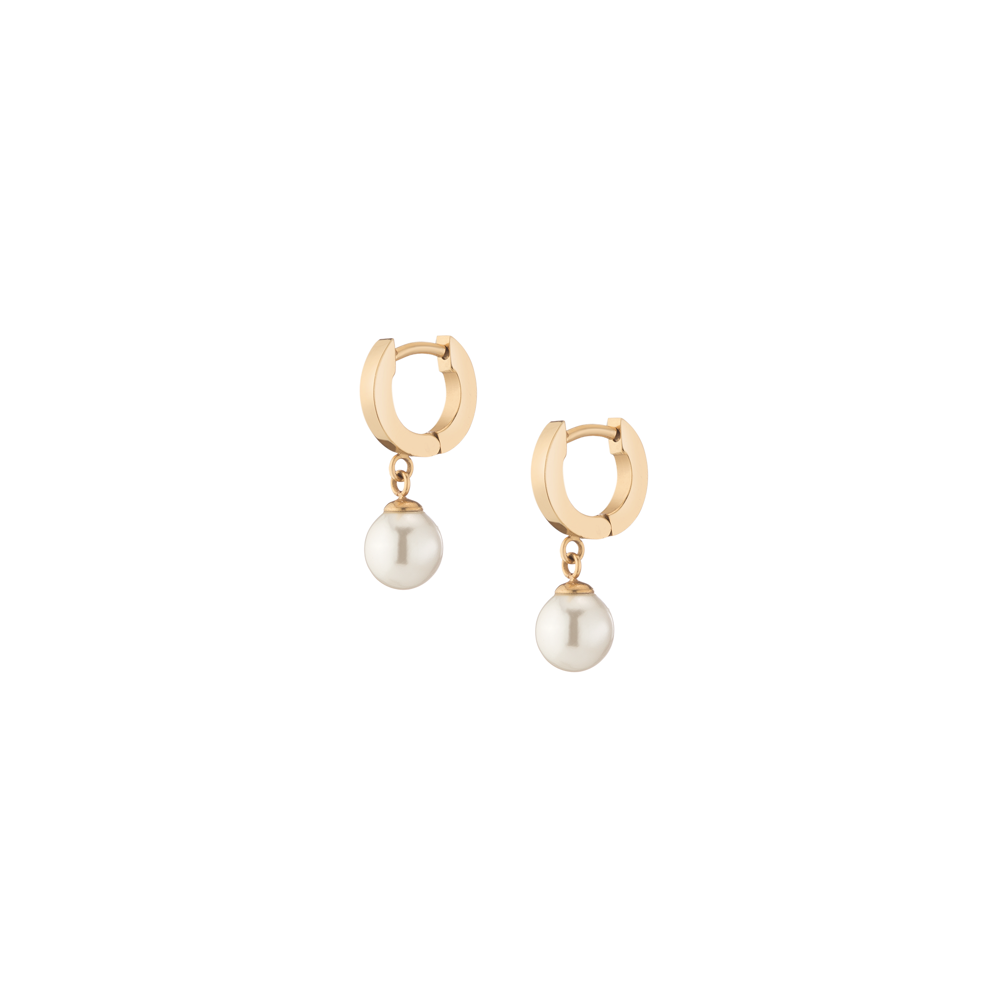 Unbreakable Pearl Huggie Earrings Stainless Steel Yellow Gold First