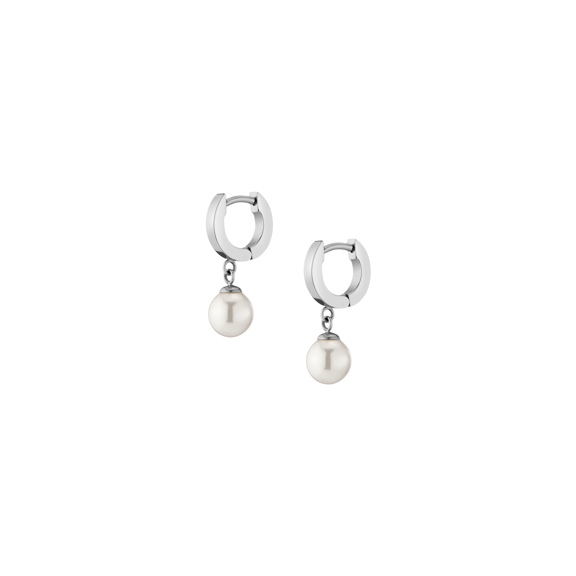 Unbreakable Pearl Huggie Earrings Stainless Steel White Gold First